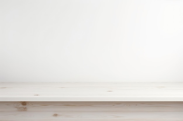 Dessus de table en bois blanc sur fond blanc IA générative