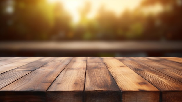 Un dessus de table en bois avec un fond flou