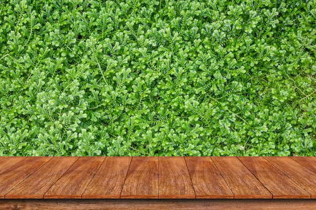 Dessus de table en bois sur fond d&#39;herbe floue