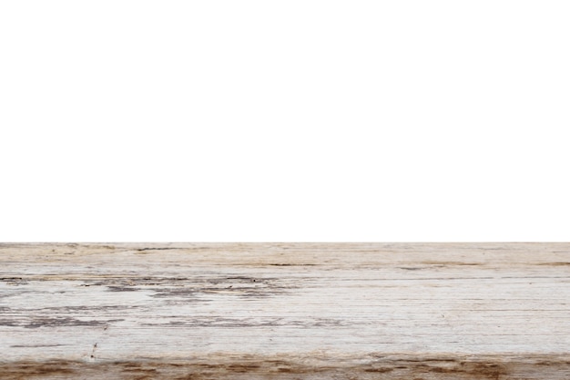 dessus de table en bois isolé sur blanc