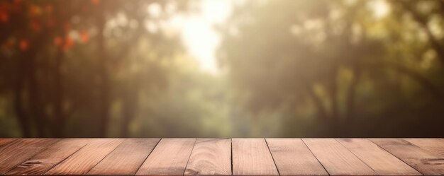 Photo dessus de table en bois vide avec un arrière-plan flou ia générative