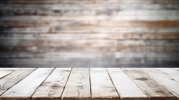 Photo dessus de table en bois vide fond d'anniversaire de fête blanche flou bon pour l'affichage du produit ai générative