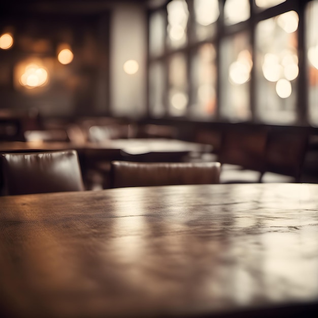 Dessus de table en bois vide avec fond de restaurant flou généré par Ai