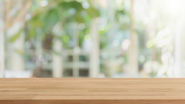 Dessus de table en bois vide et intérieur flou