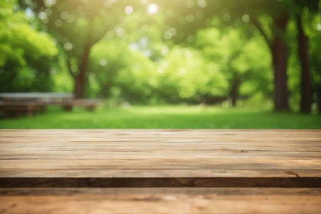 Le dessus de table en bois vide sur la nature vert flou