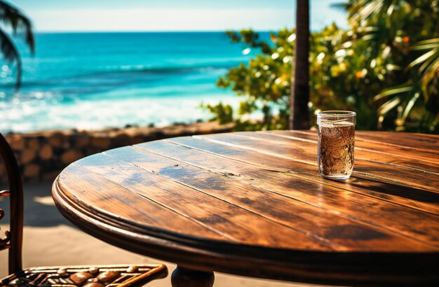 Photo dessus de table de café en plein air tropical sur la plage