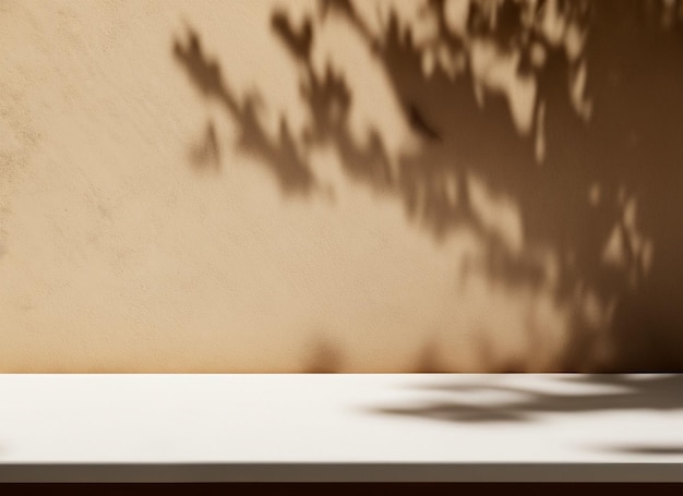 Dessus de table de comptoir en pierre de marbre blanc vide avec ombre de feuille