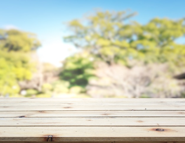 Dessus de table et flou de la nature pour le fond