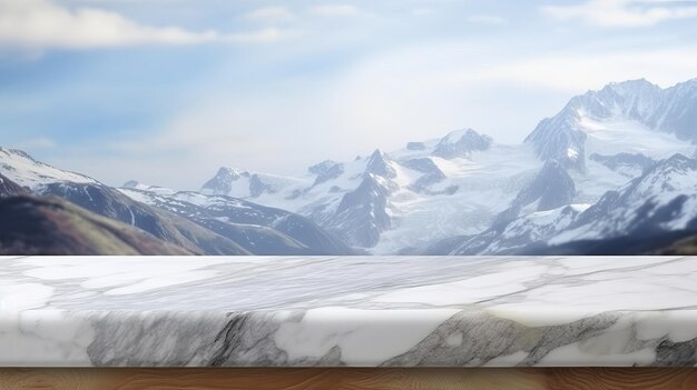 Dessus de table en marbre avec établissement de montagne froide pour l'apparition et la maquette de la ressource créative générée par l'IA