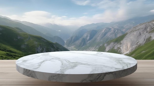 Dessus de table en marbre avec établissement de montagne froide pour l'apparition et la maquette de la ressource créative générée par l'IA