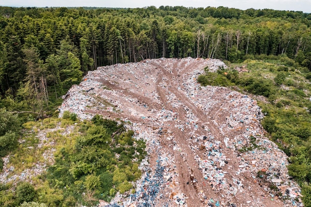 Destruction des forêts et du système écologique par l'enlèvement des ordures dans les forêts vue de dessus destructrice