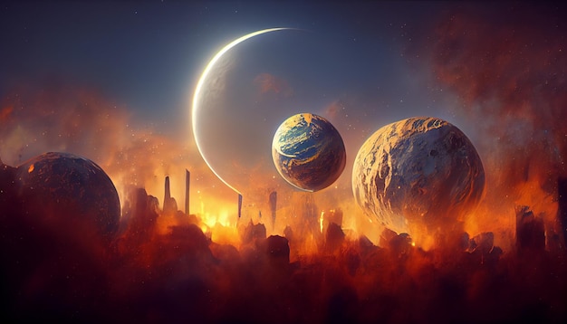 Destruction des planètes concept art illustration image d'arrière-plan