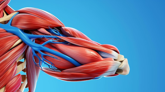 Photo détail de l'anatomie de l'épaule muscles et artères sur un fond de studio simple éclairage professionnel