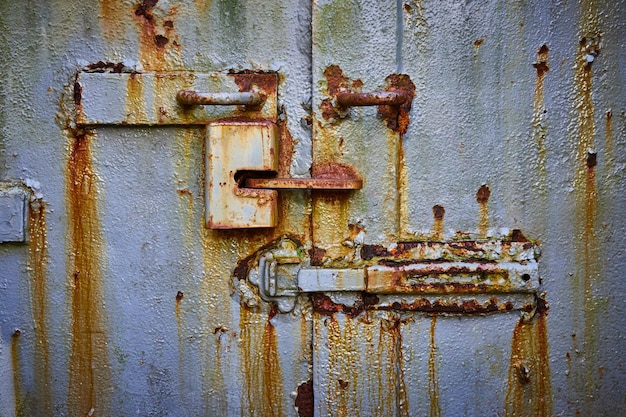 Détail de l'ancienne porte d'entrée de la mine en acier et rouille