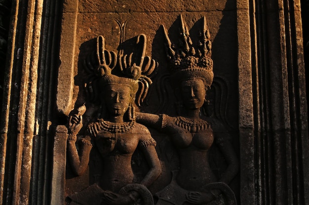 Détail de Apsara deva sur le mur du temple d'Angkor Wat à Siem Reap au Cambodge