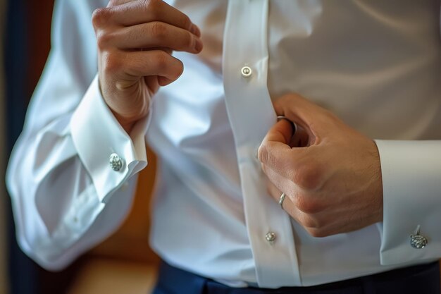 Photo détail des boutons de manche attachés à une chemise