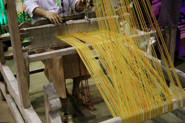 Détail du métier à tisser traditionnel d&#39;Asie