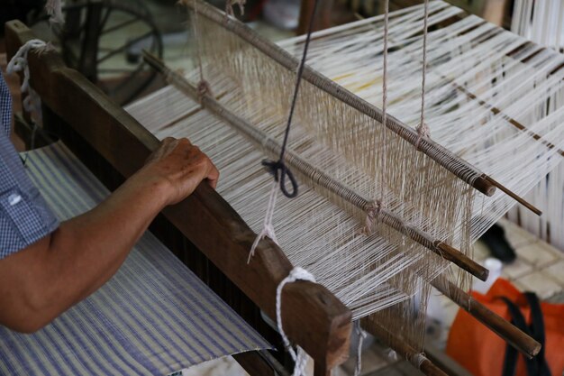 Détail du métier à tisser traditionnel d&#39;Asie