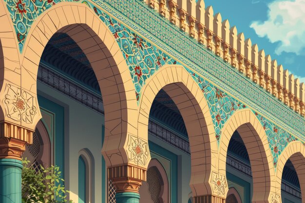 Détail de la façade de la mosquée de style islamique La mosquée est décorée de motifs islamiques