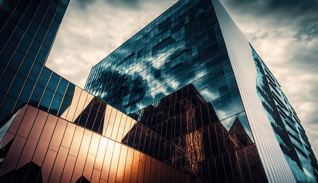 Détail des immeubles de bureaux gratte-ciel aux façades en verre Architecture urbaine moderne