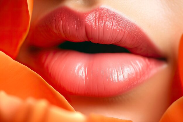 Photo détail des lèvres rouges d'une belle femme dans une pose sensuelle ai généré