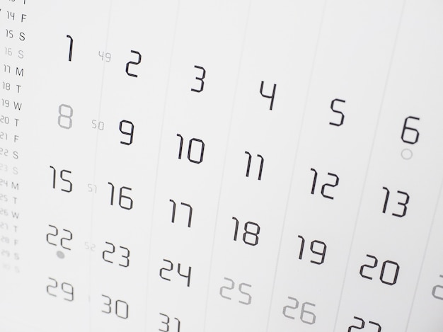 Détail de la page du calendrier