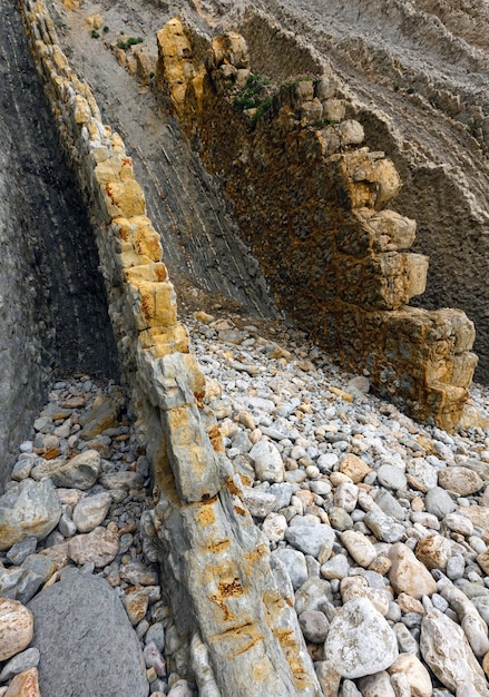 Détail de rocher sur la plage de Portio à Pielagos Cantabrie Espagne