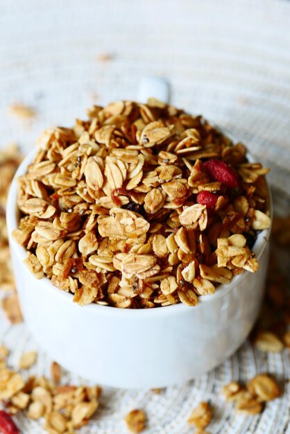 Detail shot de granola Musli dans un bol