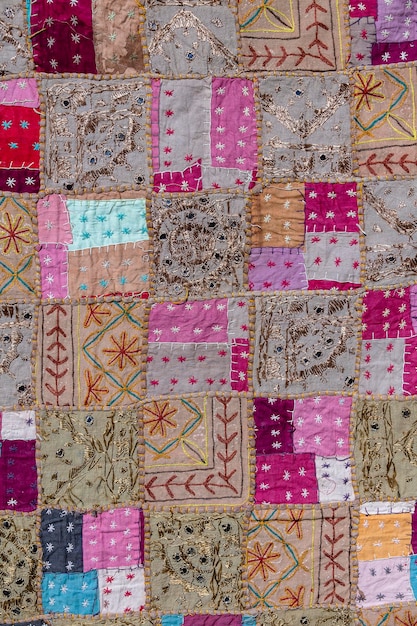 Détail tapis patchwork en Inde Close up