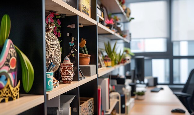 Photo un détail zoomé des étagères de bureau avec un design complexe