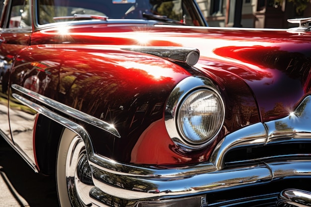 Photo des détails en chrome de voitures classiques brillant à la lumière du soleil