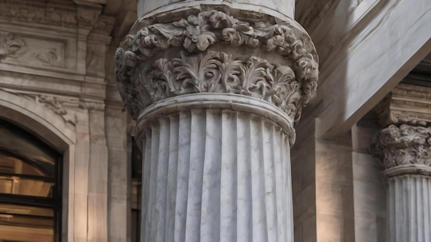 Détails de colonnes de marbre gris sur le bâtiment