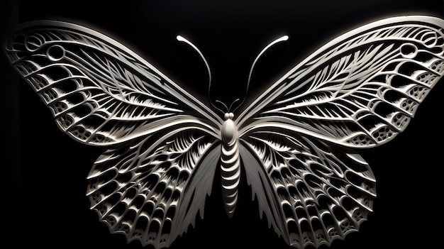 les détails complexes des ailes des papillons contre l'obscurité