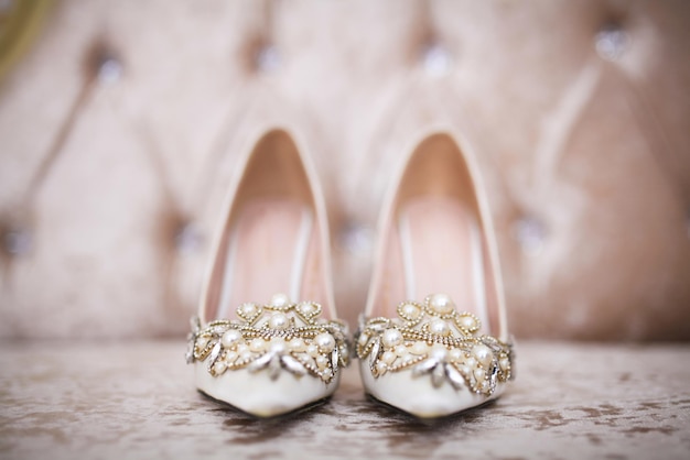 Détails du mariage de la mariée chaussures de mariage