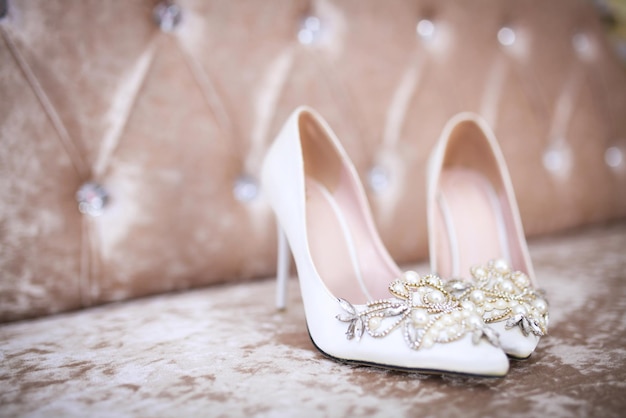 Détails du mariage de la mariée chaussures de mariage