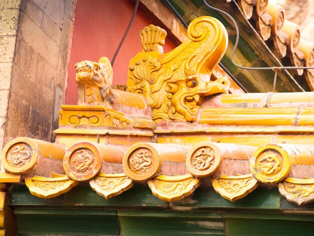 Détails de la façade et des toits, Cité interdite à Pékin. Palais impérial en Chine.