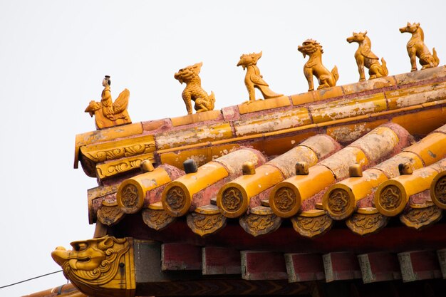 Détails de la façade et des toits, Cité interdite à Pékin. Palais impérial en Chine.