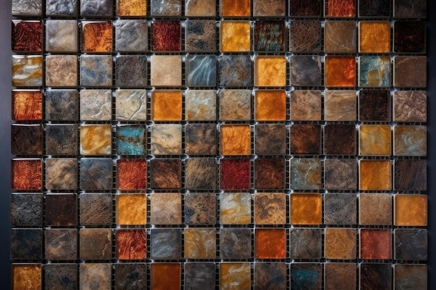 Détails en gros plan d'un mur de carreaux de mosaïque colorée Generative AI