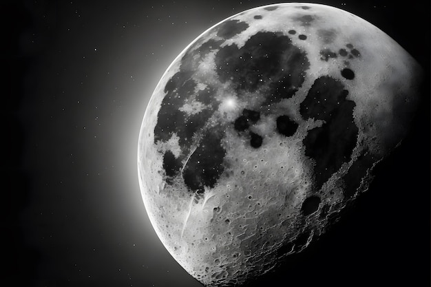 Détails en noir et blanc du concept de texture de lune rendu 3D