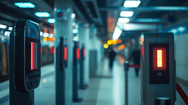 Photo détecteurs de métaux et scanners de sécurité à l'entrée d'une station de métro détectant des armes potentielles