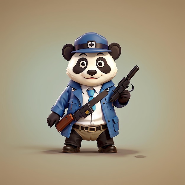 Un détective panda tenant un pistolet illustration d'icône vectorielle de dessin animé