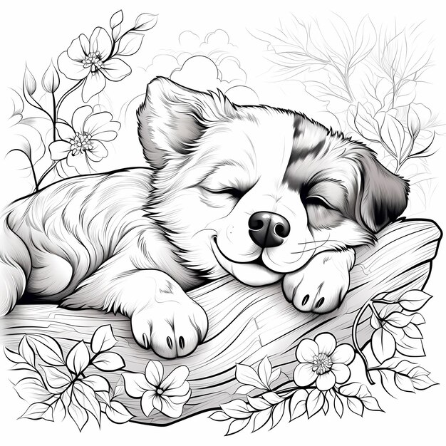 Détendez-vous avec une charmante page de coloriage pour adultes mettant en vedette un chien