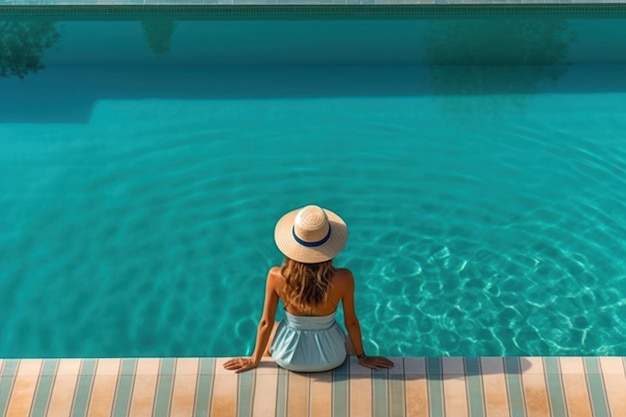 Détente au bord de la piscine Vacancier féminin profitant du soleil