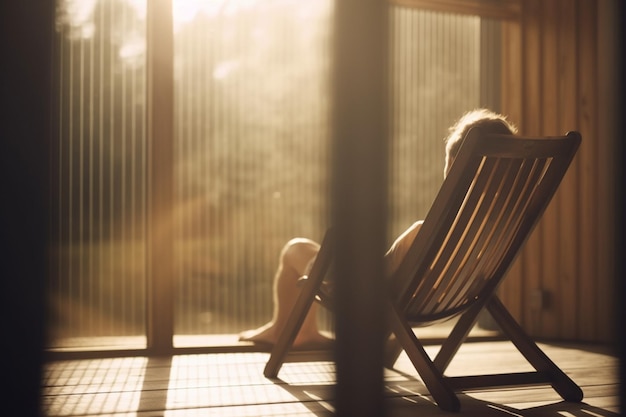 Détente sur une terrasse en bois Personne dans une chaise longue au Spa