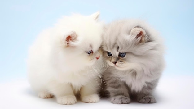 Deux adorables bébés chats persans sur fond blanc