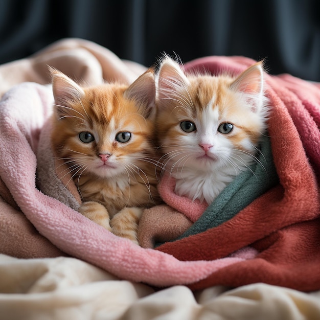 Deux adorables chatons blottis l'un contre l'autre