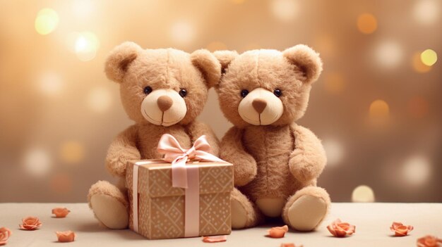 Photo deux adorables ours en peluche s'embrassent étroitement pour exprimer leur affection le jour de la saint-valentin.