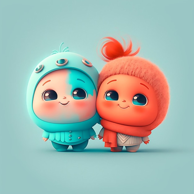 Deux adorables personnages Kawaii amoureux