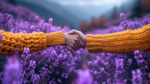 Photo deux adultes heureux et souriants en vêtements décontractés jaunes regardent dans la caméra tout en se heurtant aux poings en accord isolés contre un fond violet plat.