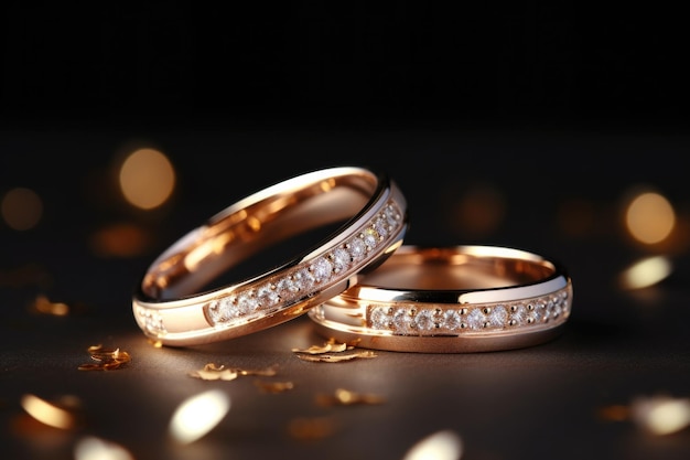 Deux alliances masculines et féminines avec diamant sur la carte de mariage concept de mariage généré par l'IA